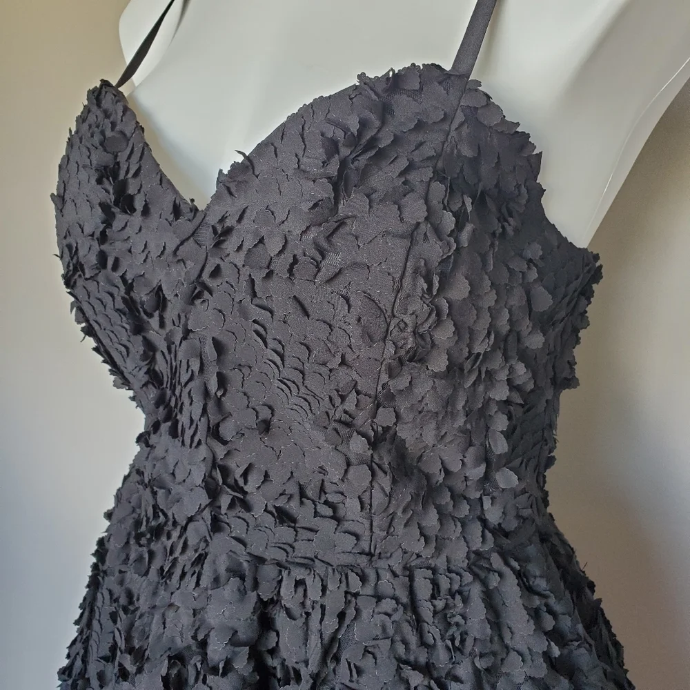 H&M 3D Floral Flared Mini Formal Evening Little Black Dress Size 10 NWT